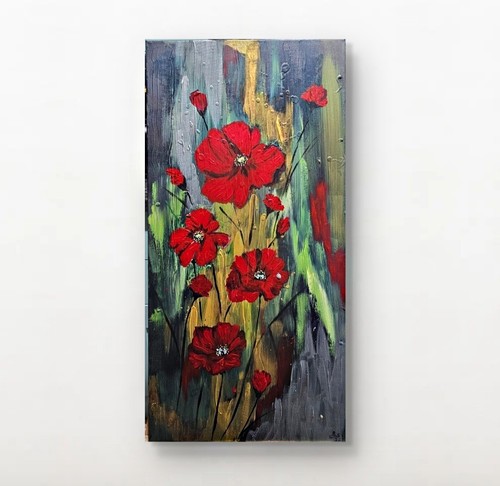 Red poppies paint canvas - on,