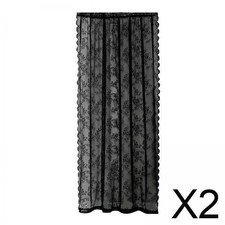 2 Black Lace Floral Net Curtains Rod Pocket Drape