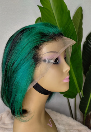 Green black humain hair bob - green, &