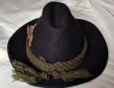 Vintage Pirschfest Nagy Hute Wide Flat Brim Hat Size L Olive Green Wool Feather