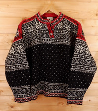 L.L. Bean Norwegian Nordic Fair Isle Snowflake Wool Jumper Sweater L Made In USA