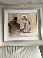 MARK SPAIN 'SEATED COUPLE AT ASCOT' LARGE ORIGINAL OIL PAINTING, SIGNED