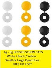 SCREW Cover Caps - Plastic Hinged - Fold Over-  Black White & Yellow - 6 or 8g