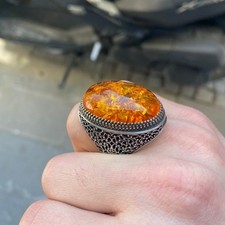 Man Silver Large Amber Stone