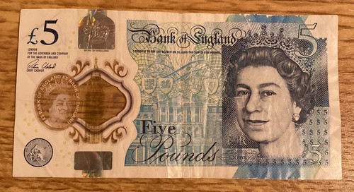 Polymer five pound note - polymer,