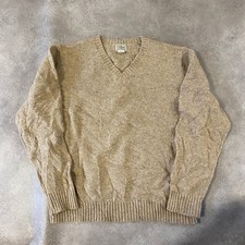 L.L Bean Knitted Jumper Mens Large Shetland Wool V Neck Sweater, Brown