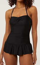 BLACK TUMMY CONTROL SKIRTINI  SKIRTED SWIMSUIT bandeau removable strap size 20🎉