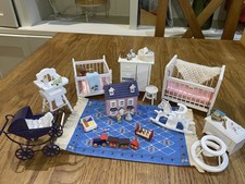 Dolls House White Nursery Furniture Toys 12th Scale Job Lot Cot Pram Dolls