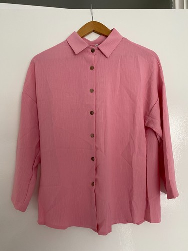 Women shirt button pink - up,