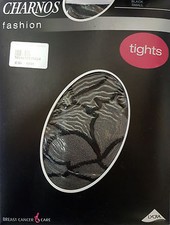 Charnos Sheer Scroll Fashion Tights Black and Natural S, M, L