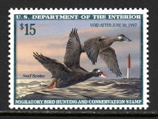 SCOTT RW63 1996 $15 SEA SCOOTER DUCK STAMP ISSUE MNH OG VF CAT $32!