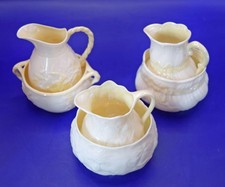 Belleek Ireland Porcelain Set of 3 Cream jugs and Sugar Bowls - c1940s
