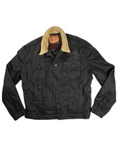 VTG Levis 74551 Indigo Blue Blanket Lined Denim Trucker Jacket 2XL Fur Collar