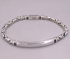 Real 925 Sterling Silver Bracelet Men's Women Elbow Tube Byzantine Link 8.26inch