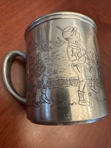Child pewter cup etched - pewter, w/