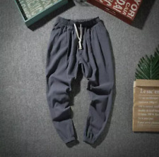 Men Cotton Linen Trousers Baggy Pants Elastic Waist Loose Casual Grey XL=TAG2XL