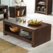 Dakota Dark Mango Wood Bottom Shelf Large Coffee Table for Living Room furniture
