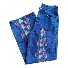 Nasty Gal Floral Embroidered Jeans Wide Leg High Waist Women's UK Size 10