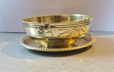 Vintage Engraved Egyptian Pattern Brass Bowl 10cm and a Brass Pin Tray 11cm