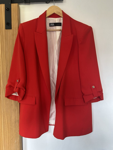 Zara women red long blazer - long,