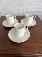 Three Wedgwood Keith Murray Moonstone Coffee Cups & Saucers