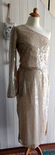 SIZE 10 BEIGE SEQUIN  FULLY LINED TOP & SKIRT SET by MYLENE KLASS at NEXT