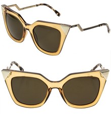 FENDI FF0060 0060 IRIDIA Champagne Gold Crystal Mirror Triangle Sunglasses