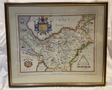VINTAGE FRAMED MAP of Cheshire CHRISTOPHER SAXTON 1577. British Library 1981