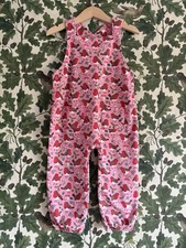 Mini Boden Robin Holly Toadstool Festive Christmas Dungarees Size 2-3 Pink