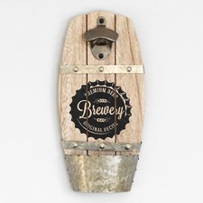 Wooden Beer Bottle Opener Wall Mounted Barrell Home Decor Man Cave Bar Gift