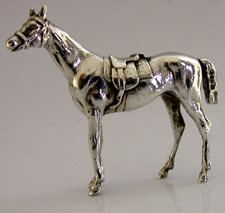 ANTIQUE 1903 EDWARDIAN STERLING SILVER MINIATURE HORSE FIGURE HUNTING RACING