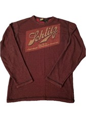 Vintage SCHLITZ Beer Men's Distressed Long Sleeve T-shirt Size M Black & Red