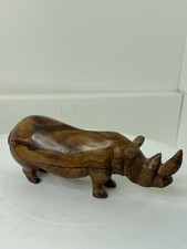 Majestic Large Wood carved WHITE RHINO Sculpture 6”