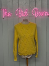 M&S Jumper Size Medium Ladies Yellow Argyle Pattern Stretch Long Sleeve Pullover