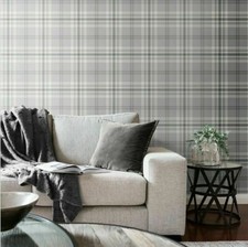 Catherine Lansfield Designer Kelso Check Tartan Light Grey Wallpaper 165521