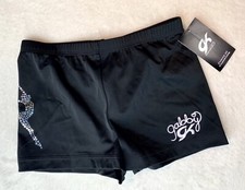 NEW Gabby GK Elite BAR SHORTS Leotard BLACK Nylon SEQUIN BLING Gymnastics SZ: AL