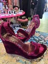 YSL Yves Saint Laurent Sumptuous Burgundy Velvet Wedges Heels Size 7 (40) Shoes