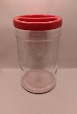 Vintage Borgonovo Large Clear Glass Canister Jar With Red Lid Made In Italy 25cm