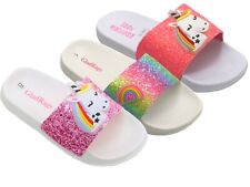 Girls Unicorn Sliders Rainbow Glitter Flip Flops Beach Pool Sandals Size 8-4