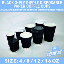 Disposable Coffee Cups Black Ripple Paper Cup For Hot And Cold Drink 4/8/12/16oz