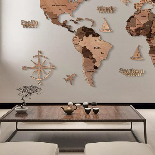 World map wall art wooden - world,