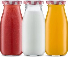 3Pcs 250ml Glass Milk Bottles with Pretty Gingham Lids, Small 