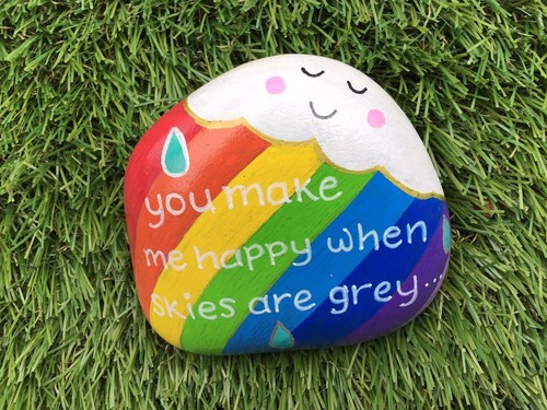 Hand painted rainbow pebble - rainbow,