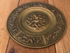 Vintage - Indian Brass Wall Plate Dancing Shiva Nataraja Hindu God Of Dance (DA)