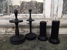 4 Antique Victorian Ebony Wood Hat Pin Stand Holders