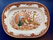 Antique "wild turkeys" Thanksgiving serving platter,  immaculate, British made
