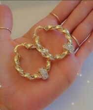 9ct Gold Filled 35mm Small Twist Earrings Gold Hoops With Balls Chunky Twist