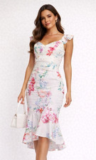 Lipsy White Cream Floral Midi