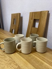 Bundle Of Five Stoneware Ridged Mugs Natural Colours.