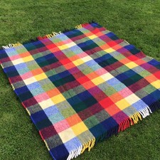 VINTAGE TARTAN PLAID WOOL MIX BLANKET  SOFA BED THROW WOOLEN COVER WARM AND SOFT